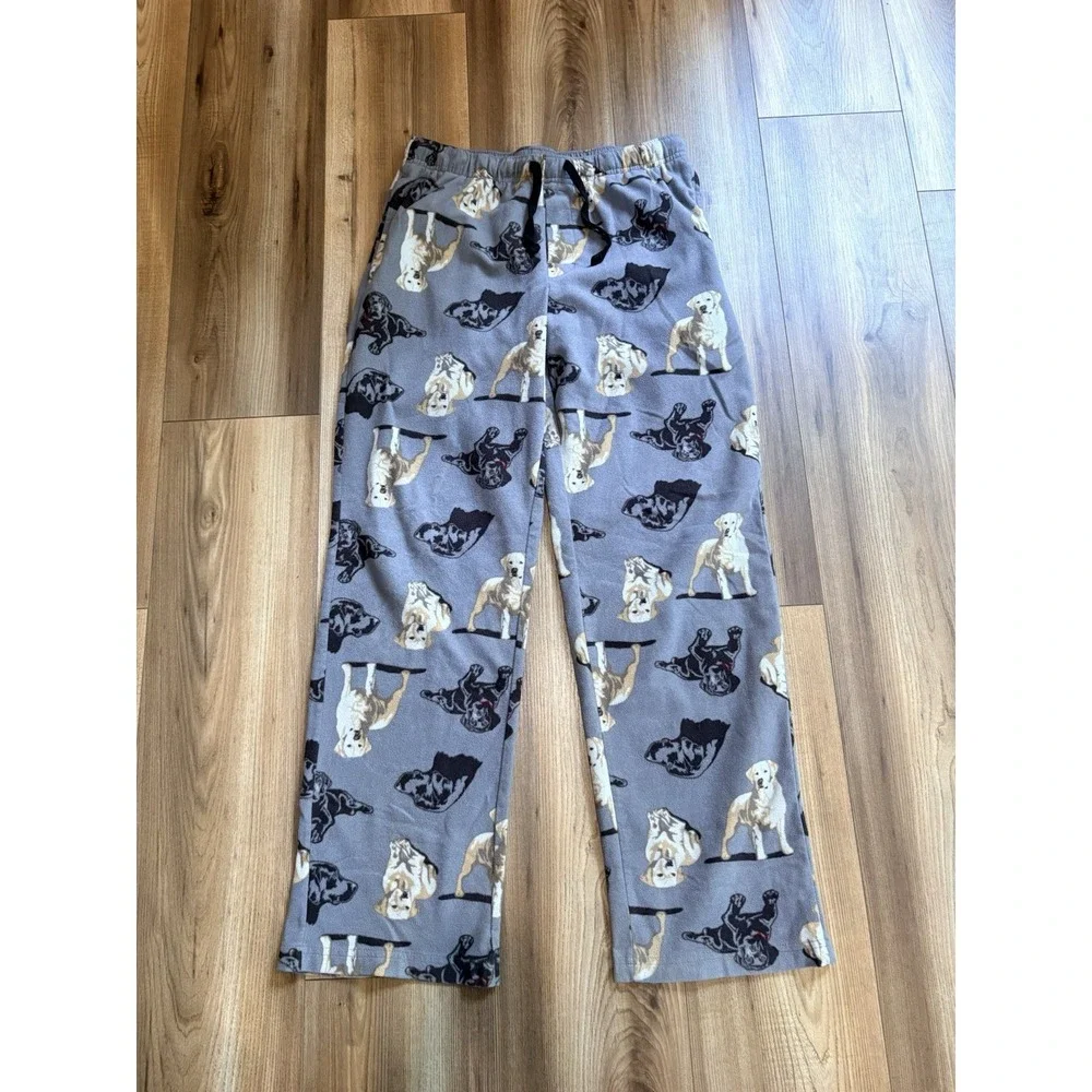 Croft & Barrow Lounge Pants Fleece Men's Medium Gray Labs Dogs Pajama Bottoms